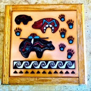 Vintage Southwest Ceramic Tile Trivet Wall Hanging Native American Made In USA